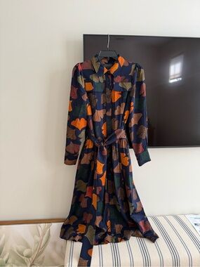 Gracia sz small Fall Ginkgo leaf dress navy blue